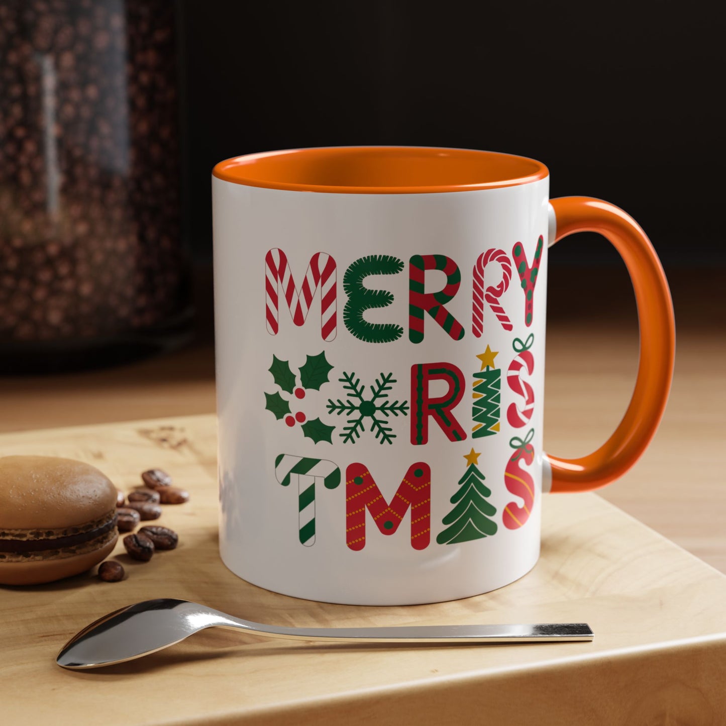 Christmas Mug - Merry Christmas Red Green & Gold Decorative Text