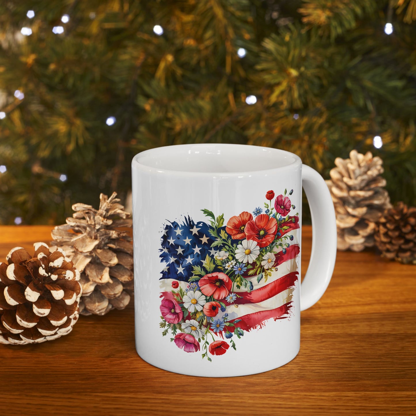 4th of July Mug - Floral American Flag
