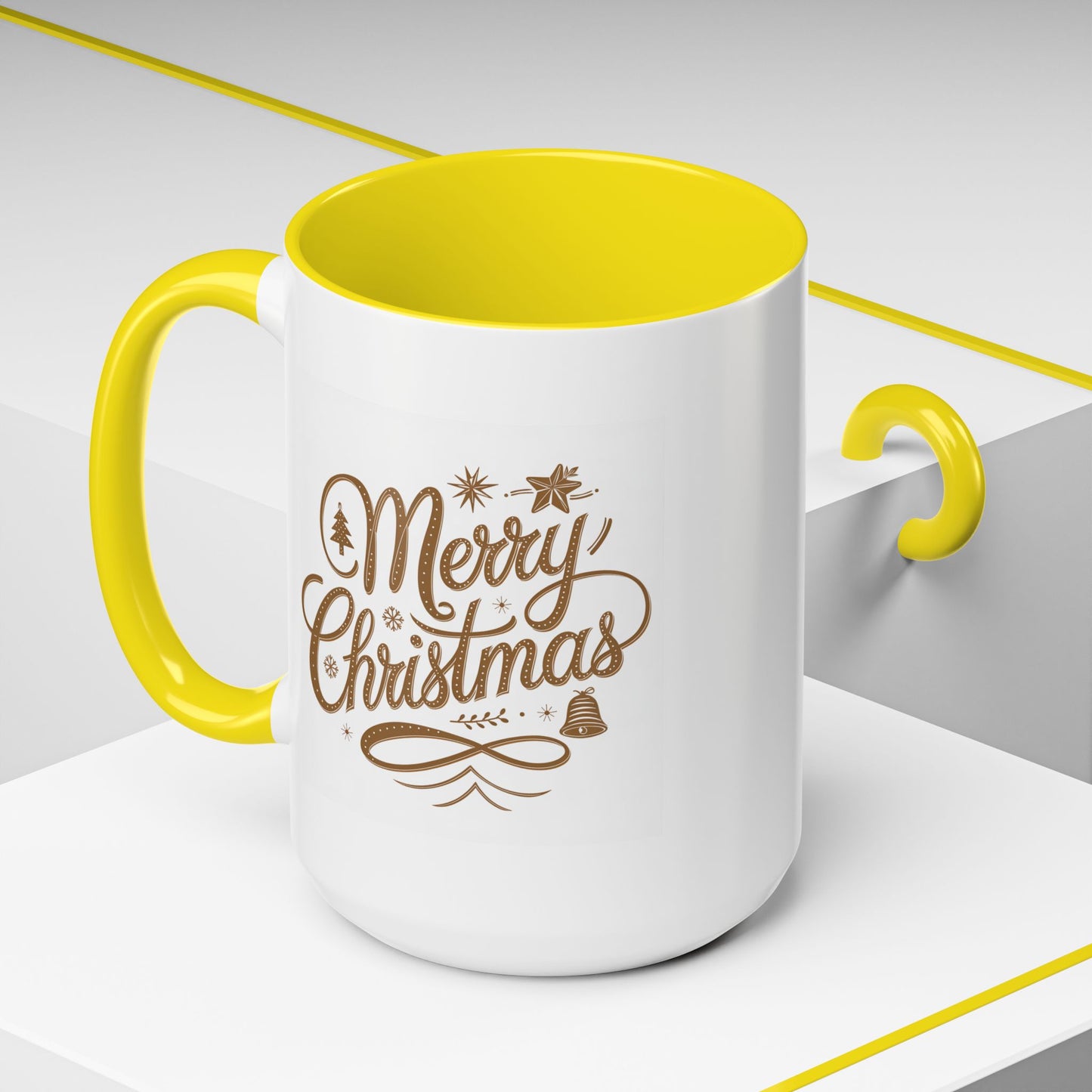 Christmas Mug - Merry Christmas Gold Text Tree Star Ornaments