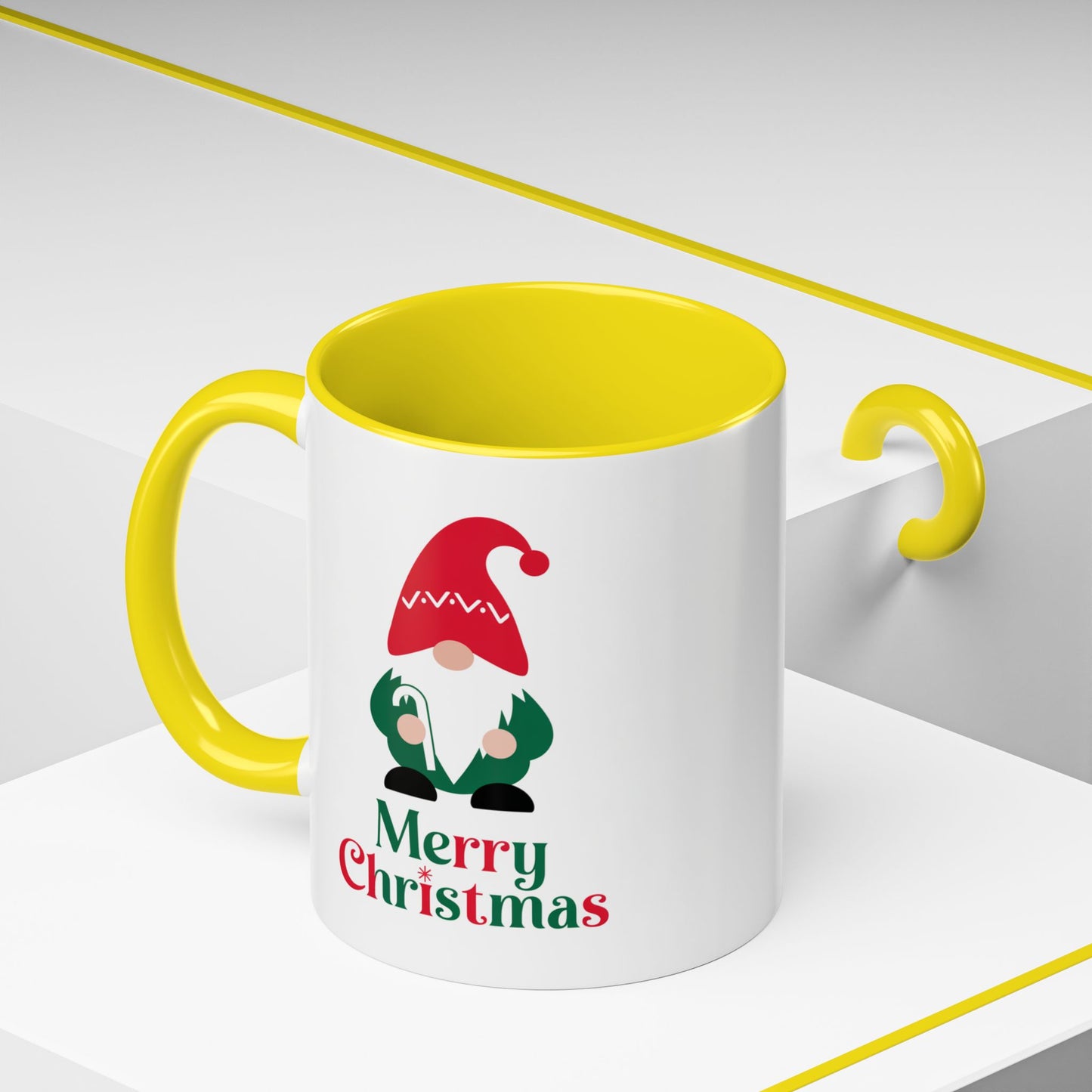 Christmas Mug - Merry Christmas Green & Red Text Gnome Candy Cane