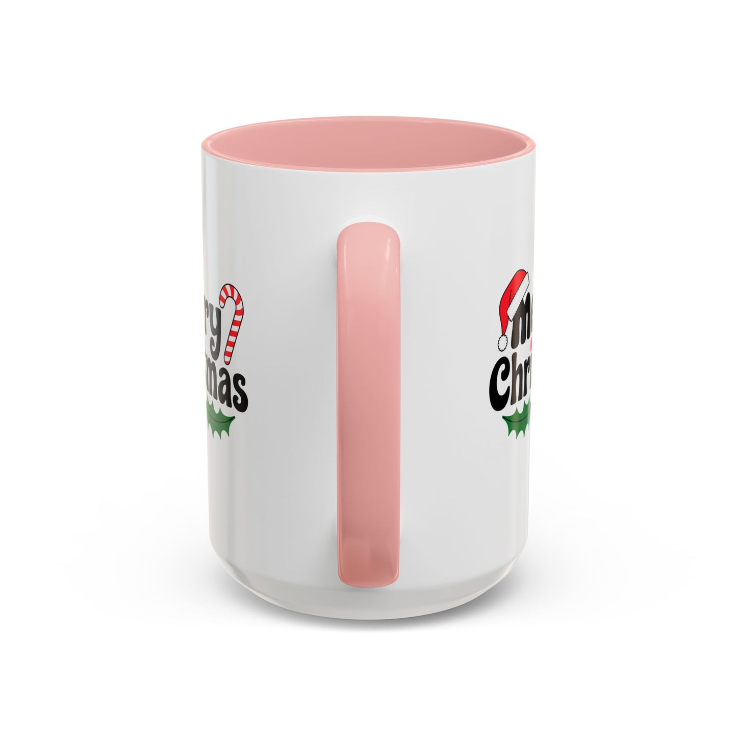 Christmas Mug - Merry Christmas Black Text Hat Candy Cane Mistletoe