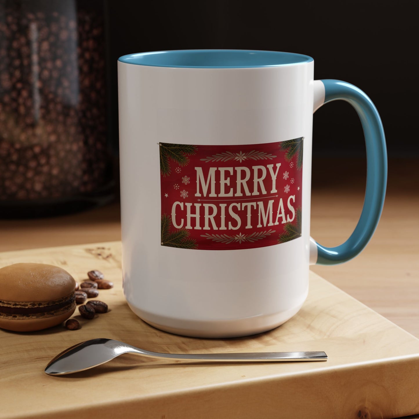 Christmas Mug - Merry Christmas Cream Text Maroon Background