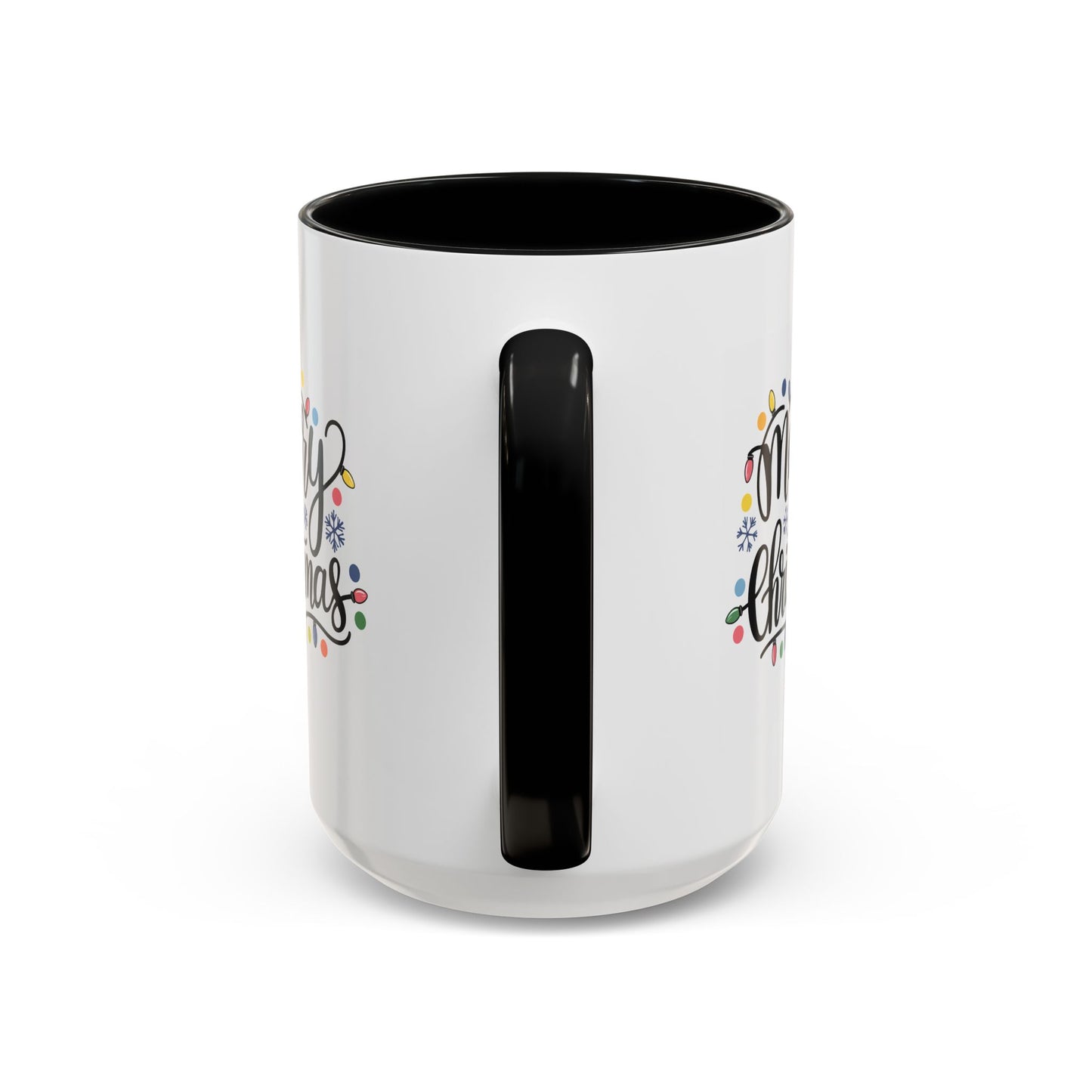 Christmas Mug - Merry Christmas Black Text Colored Lights