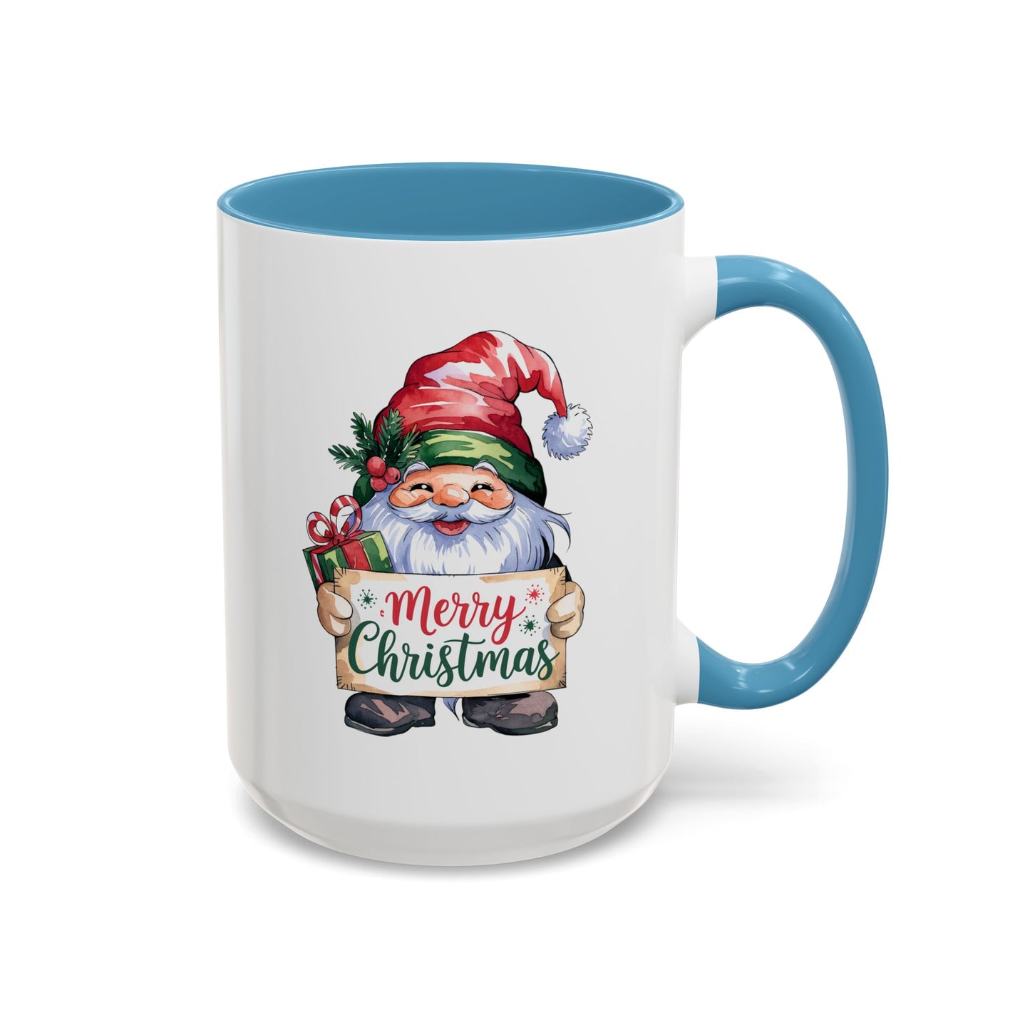 Christmas Mug - Merry Christmas Red & Green Text Gnome Present