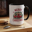 Christmas Mug - Merry Christmas Maroon Text Camper Trees Snowflakes