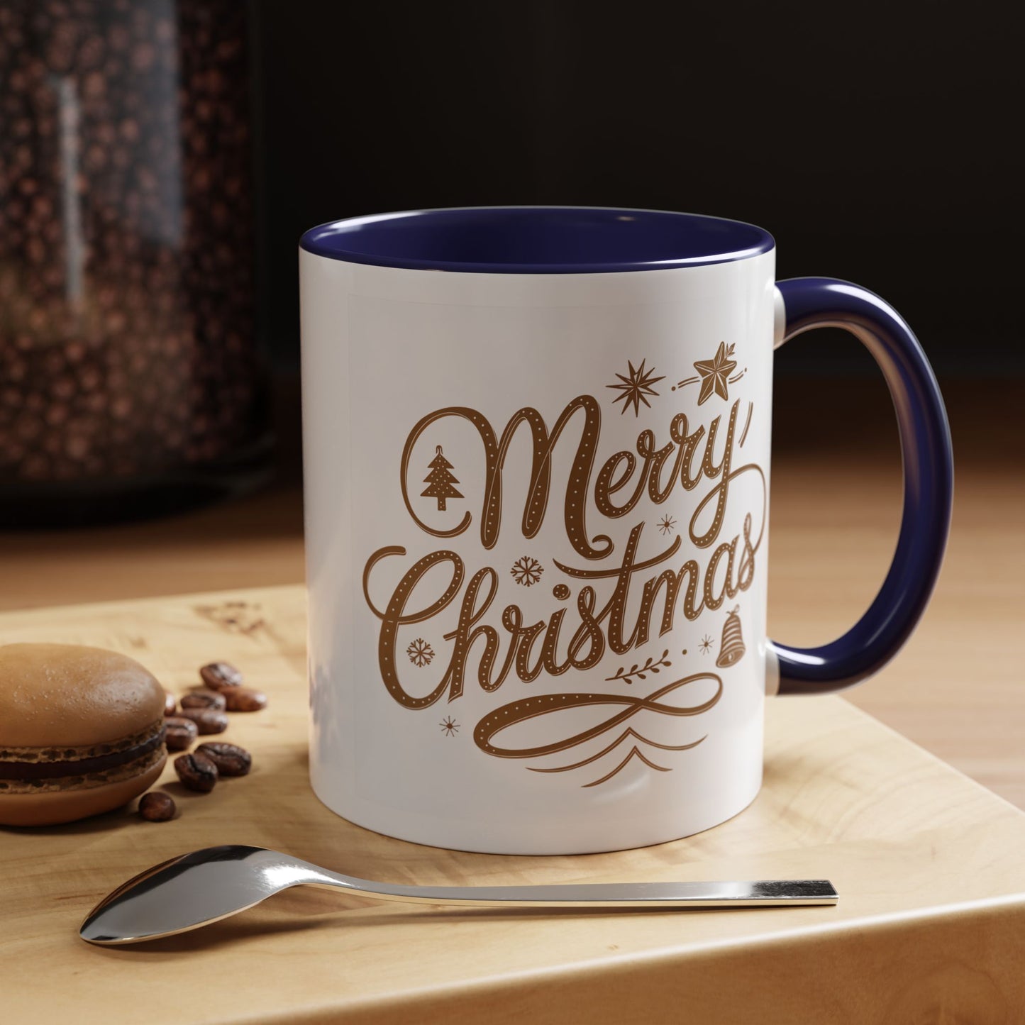 Christmas Mug - Merry Christmas Gold Text Tree Star Ornaments