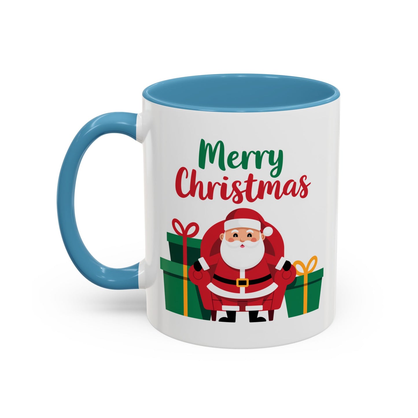 Christmas Mug - Merry Christmas Green & Red Text Santa Presents