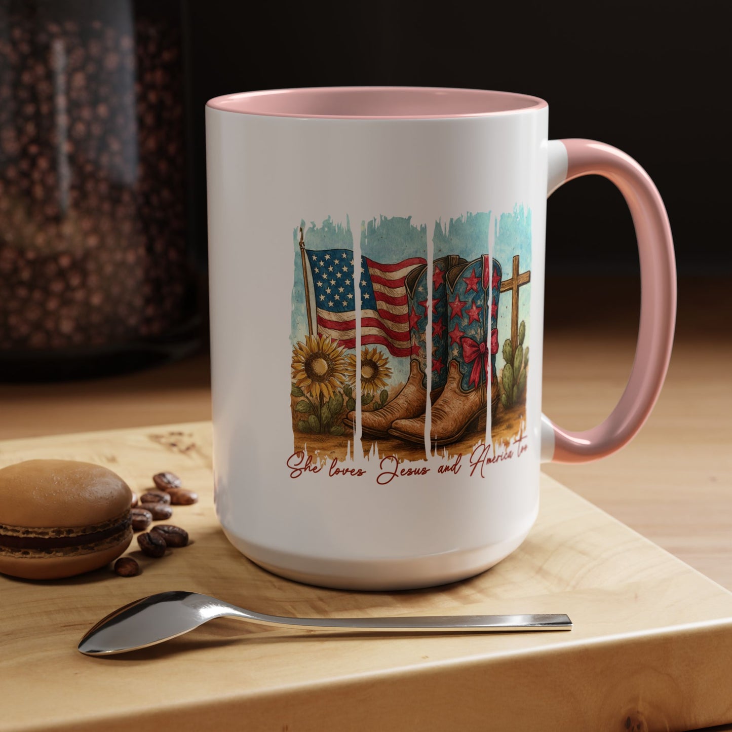 4th of July Mug - She Loves Jesus & America Too Boots
