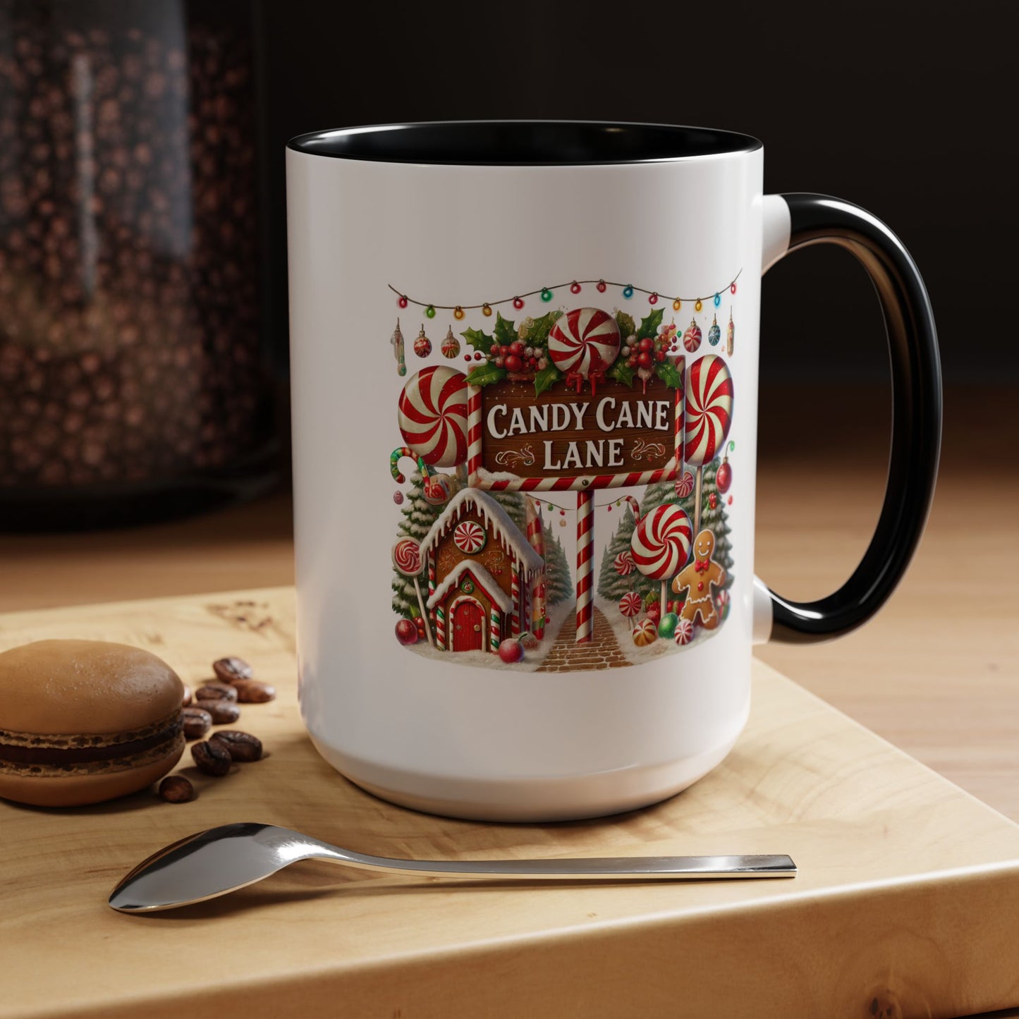 Christmas Mug - Candy Cane Lane White Text Ornaments Candy