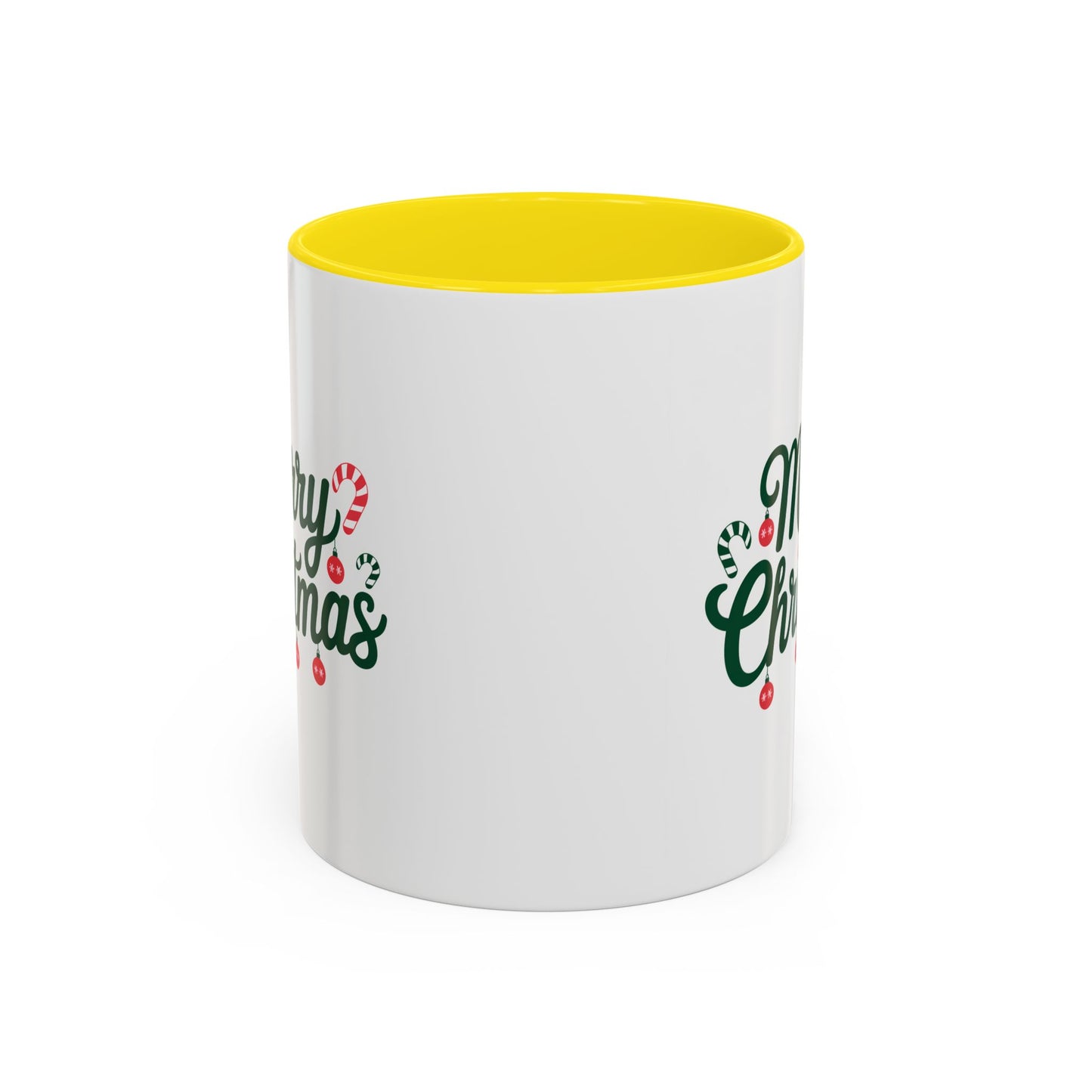 Christmas Mug - Merry Christmas Green Text Ornaments Candy Canes