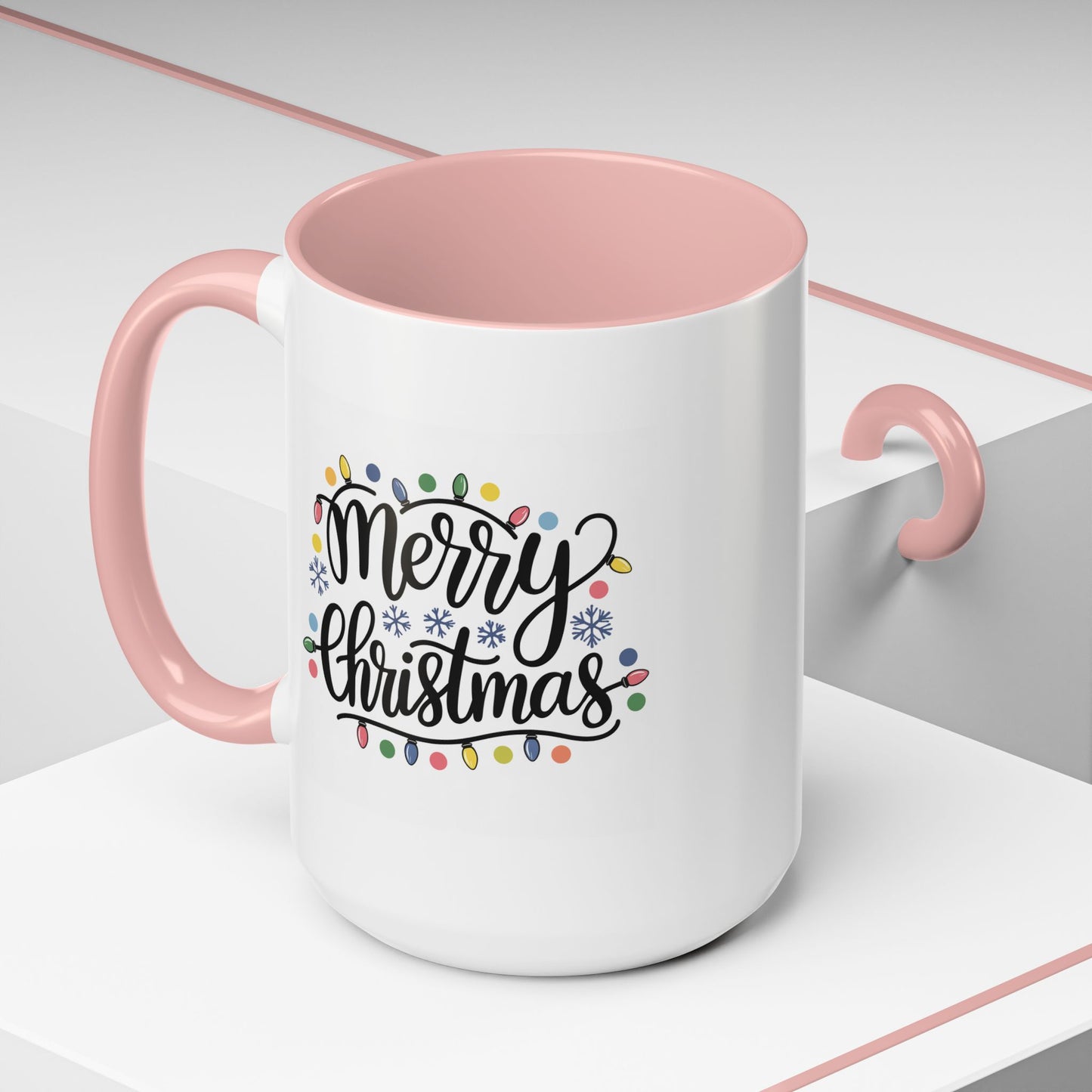 Christmas Mug - Merry Christmas Black Text Colored Lights
