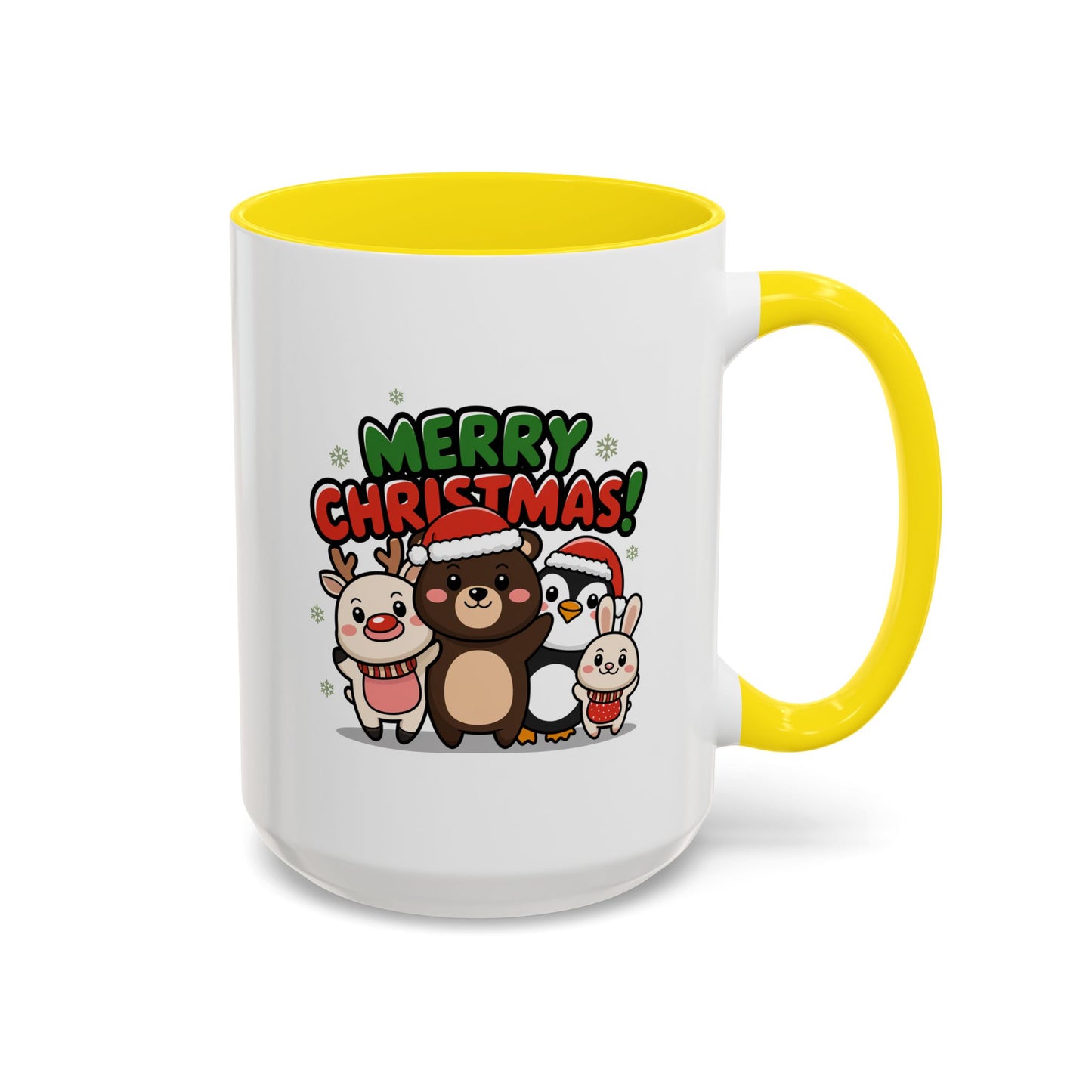 Christmas Mug - Merry Christmas Green & Red Text Cute Animals