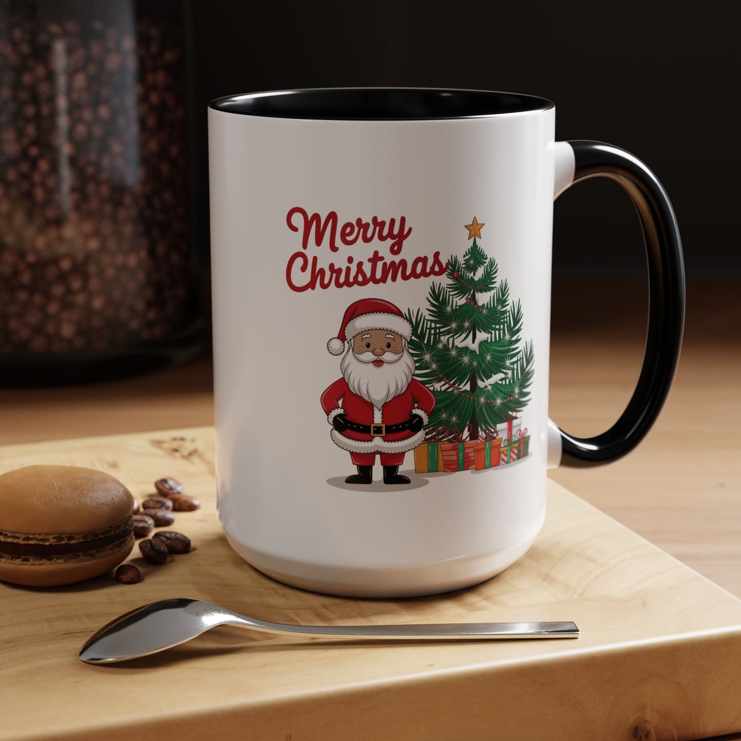 Christmas Mug - Merry Christmas Red Text Santa Tree Presents