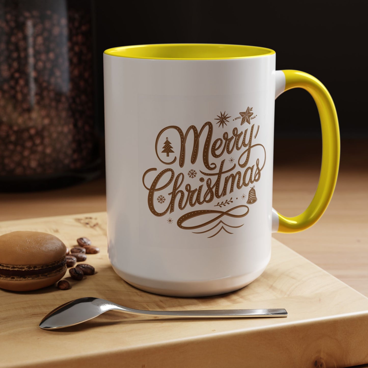 Christmas Mug - Merry Christmas Gold Text Tree Star Ornaments