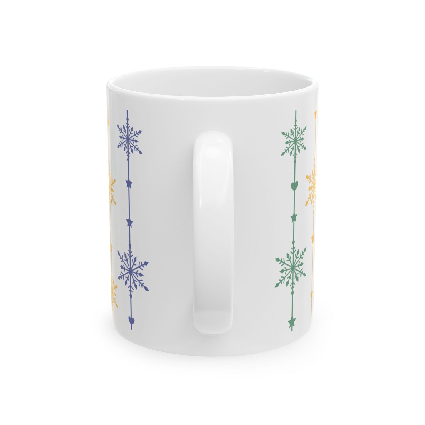 Christmas Mug - Green Yellow & Red Snowflakes Pattern