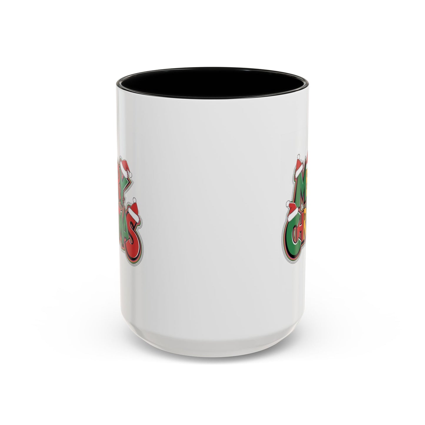 Christmas Mug - Merry Christmas Green Yellow & Red Text Hats
