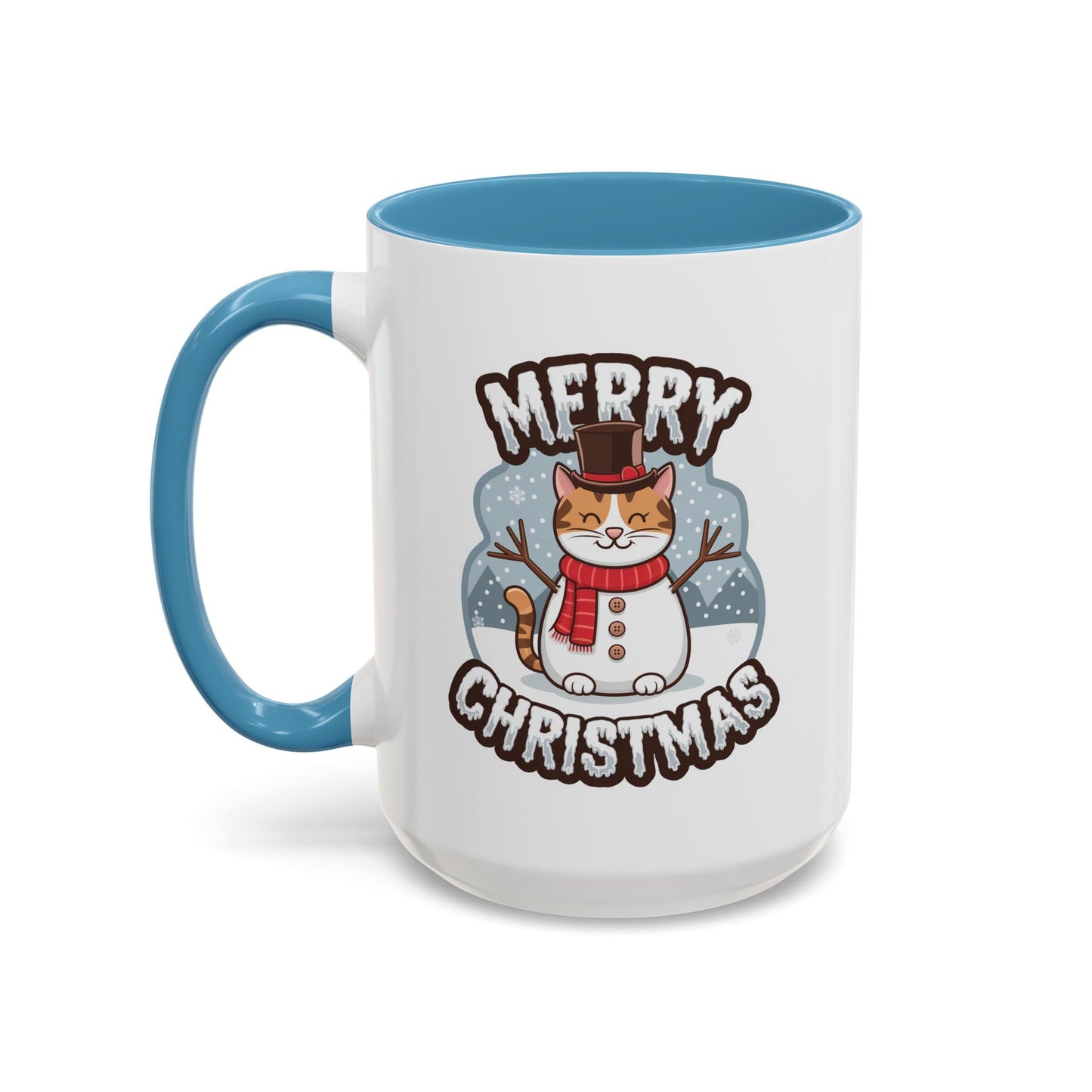 Christmas Mug - Merry Christmas Black & White Text Snowman Cat