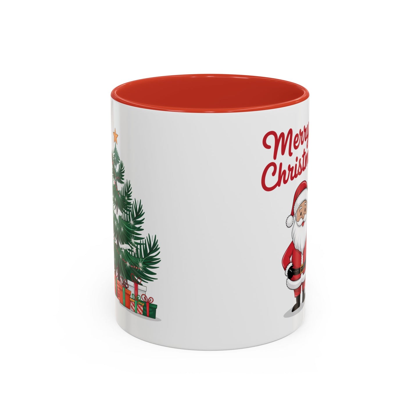 Christmas Mug - Merry Christmas Red Text Santa Tree Presents