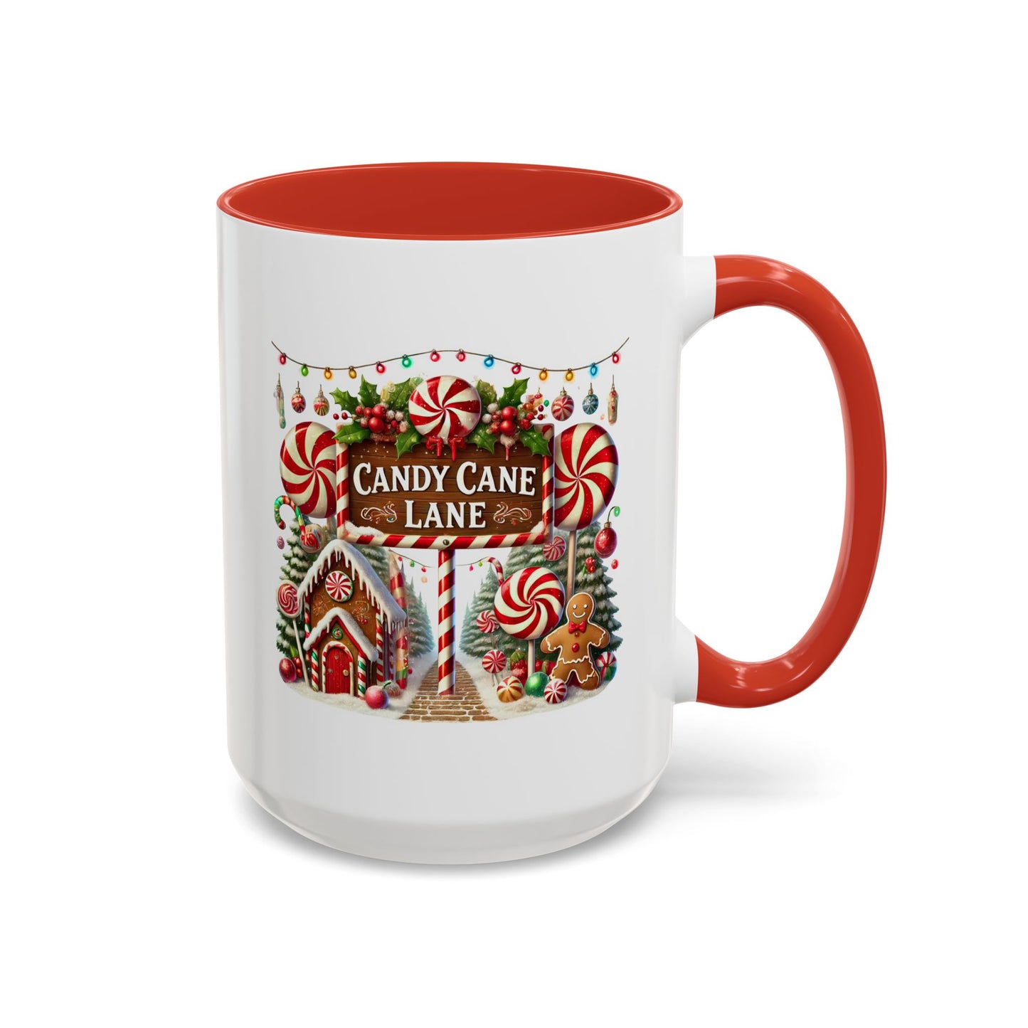 Christmas Mug - Candy Cane Lane White Text Ornaments Candy