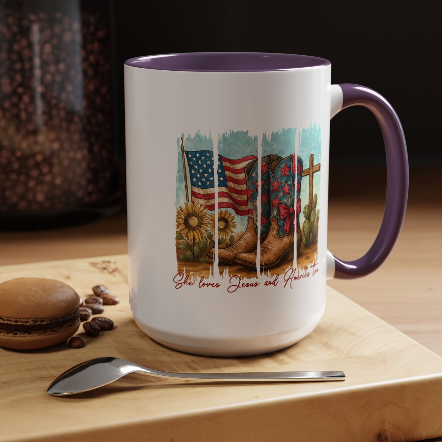 4th of July Mug - She Loves Jesus & America Too Boots