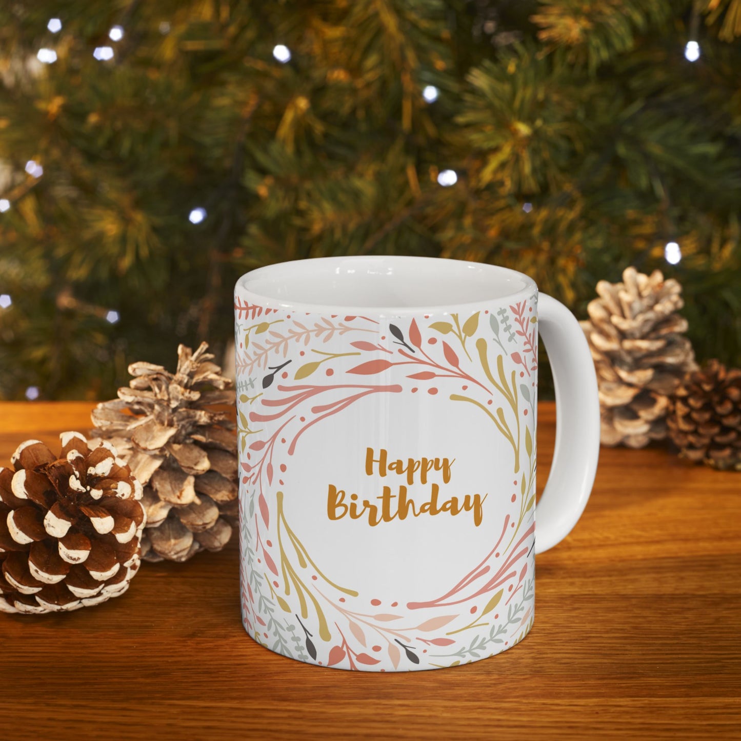 Birthday Mug - Happy Birthday Floral Circle