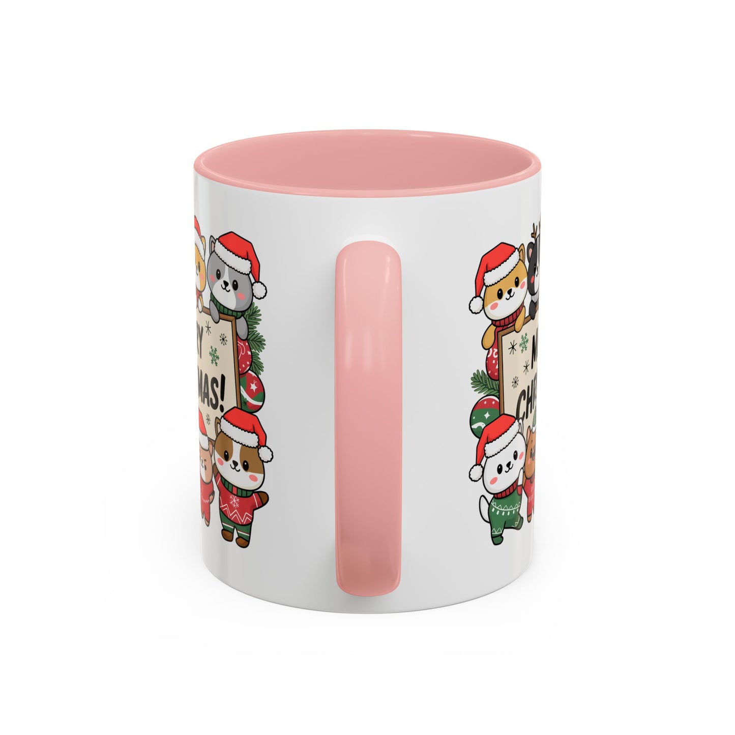 Christmas Mug - Merry Christmas Black Text Cute Animals