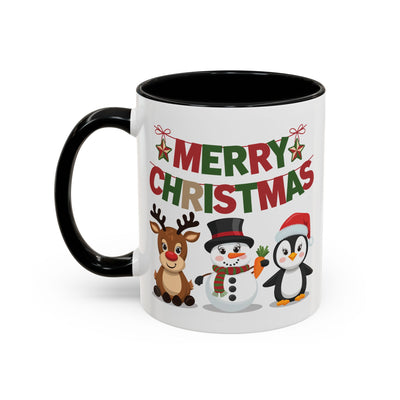 Christmas Mug - Red Green & Gold Text Reindeer Snowman Penguin