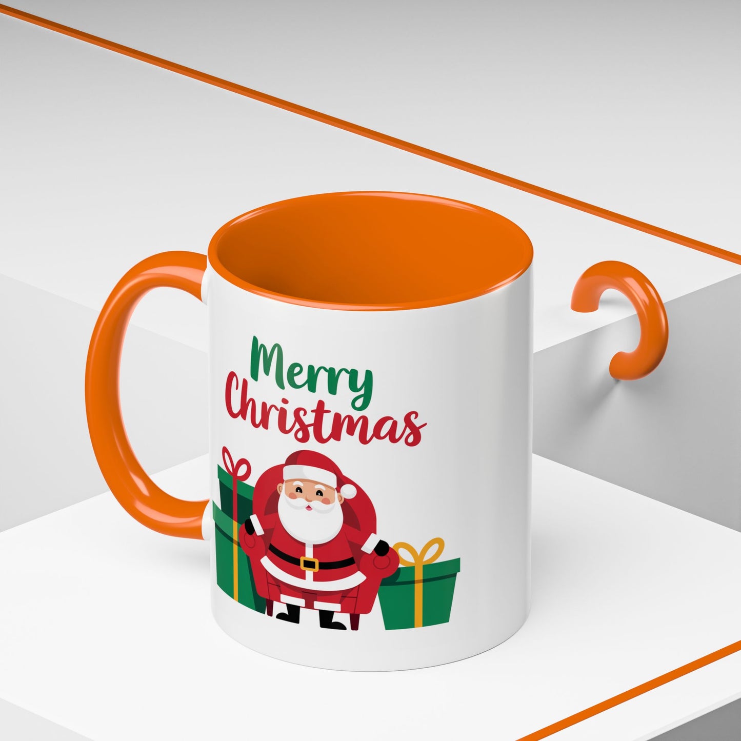 Christmas Mug - Merry Christmas Green & Red Text Santa Presents
