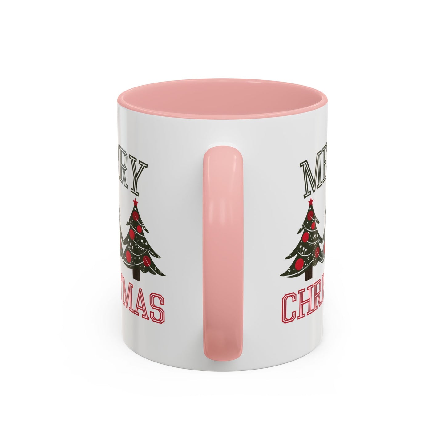 Christmas Mug - Merry Christmas Green & Red Text Decorative Trees
