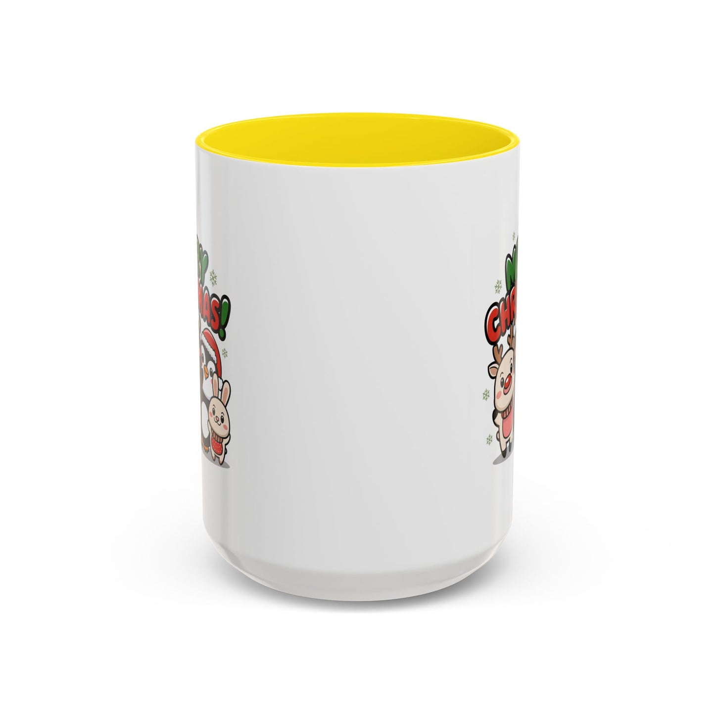 Christmas Mug - Merry Christmas Green & Red Text Cute Animals