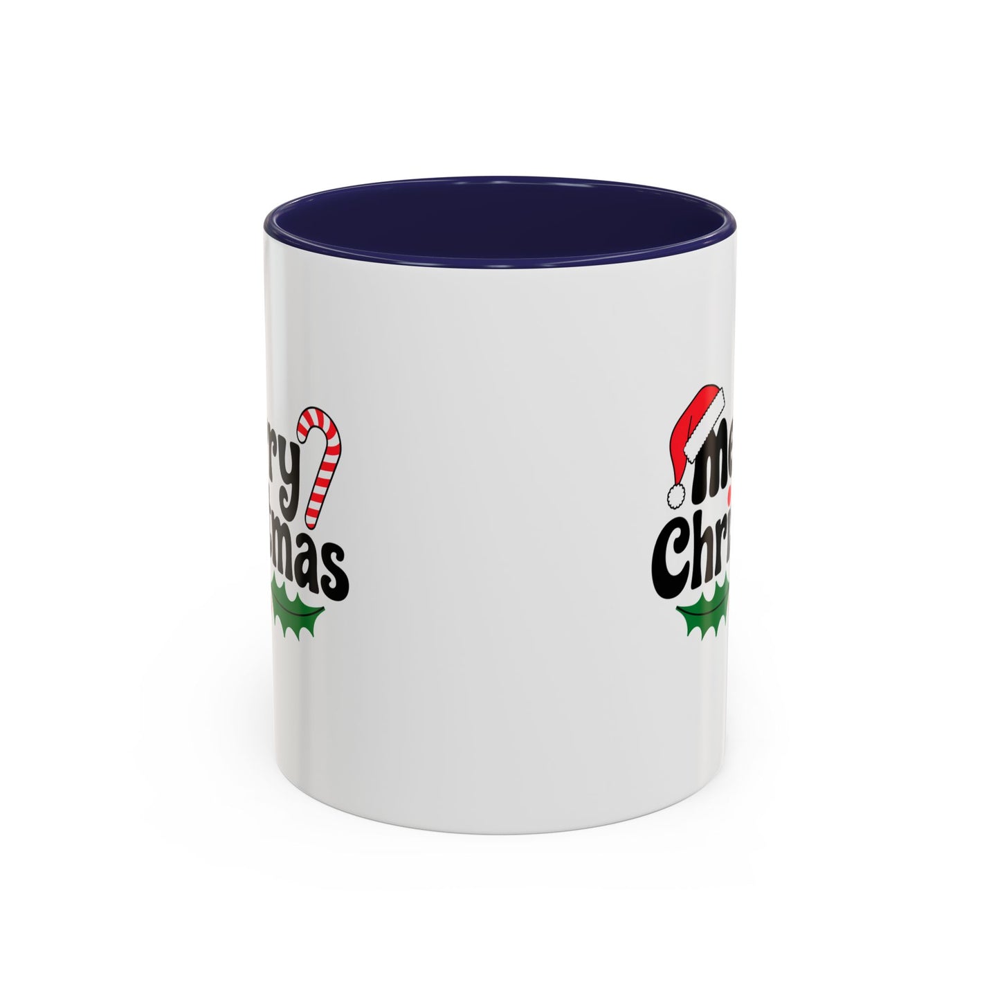 Christmas Mug - Merry Christmas Black Text Hat Cane Misletoe