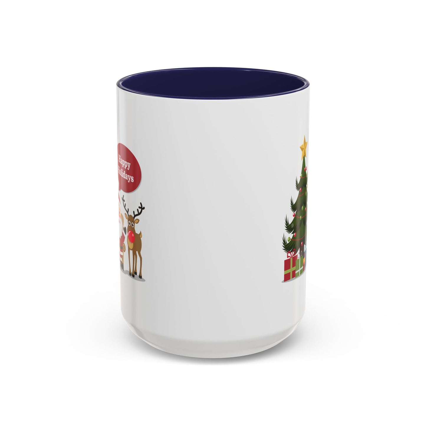 Christmas Mug - Happy Holidays Callout Santa Tree Presents Reindeer