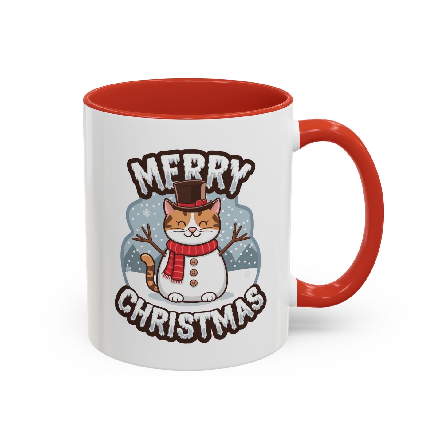 Christmas Mug - Merry Christmas Black & White Text Snowman Cat