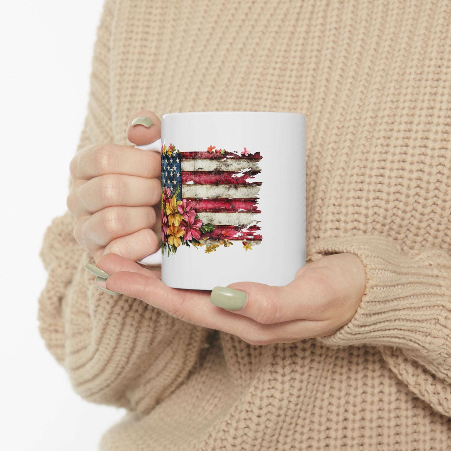 4th of July Mug - Floral AmericanFlag