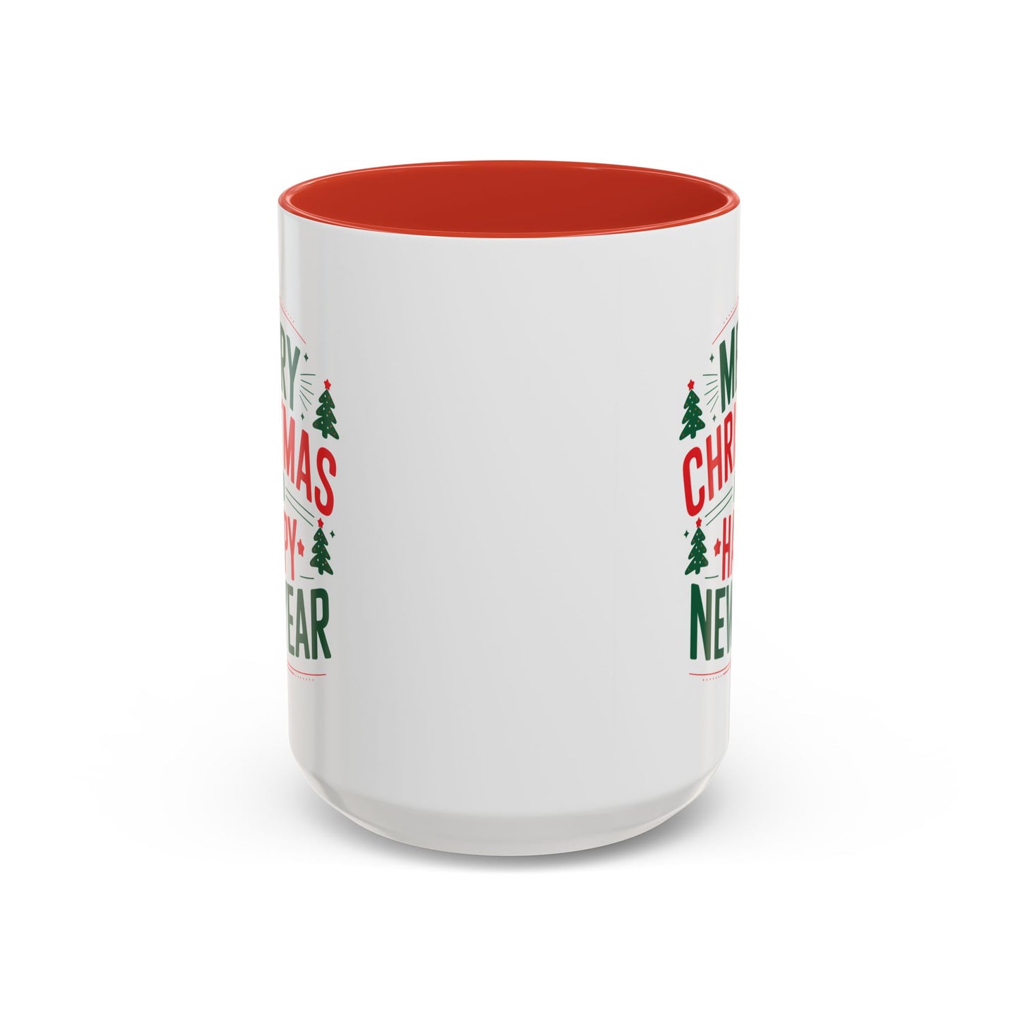 Christmas Mug - Merry Christmas and a Happy New Year Green & Red Text Trees Stars