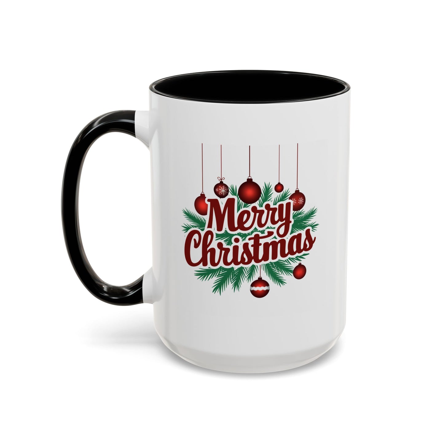 Christmas Mug - Merry Christmas Maroon Text Ornaments