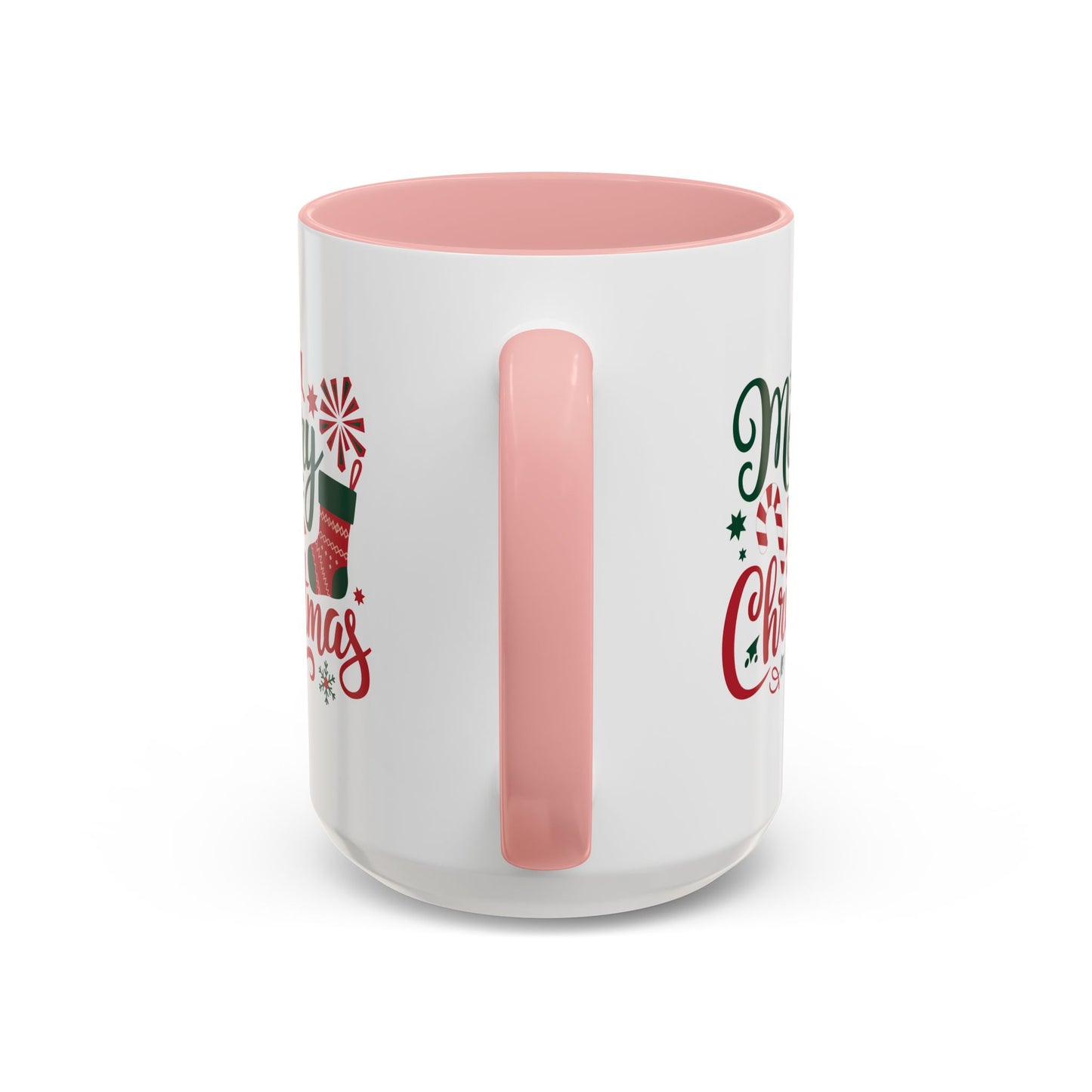 Christmas Mug - Merry Christmas Green & Red Text Star Candy Cane Stocking Snowflake