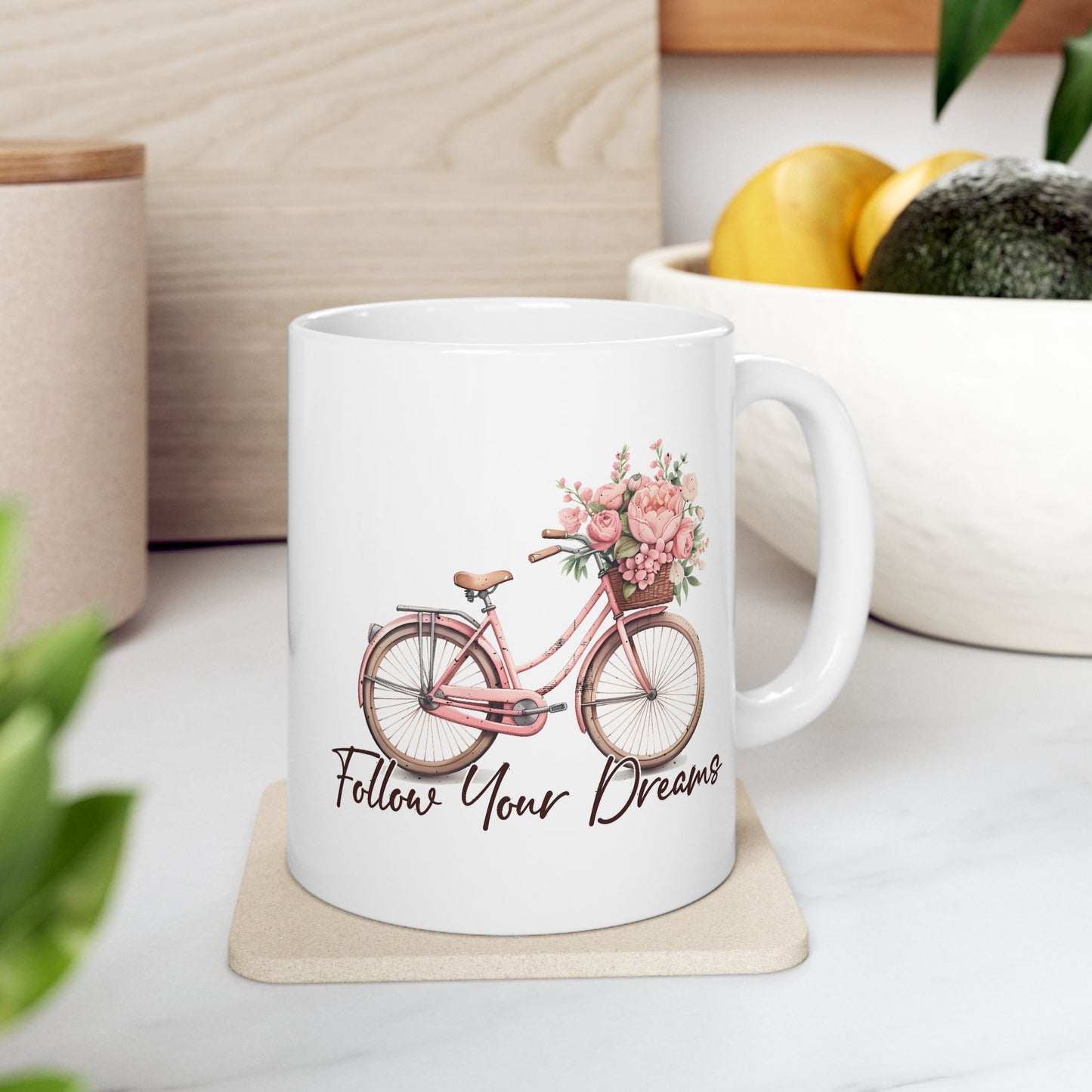Motivation Mug - Follow Your Dreams Pink Bike