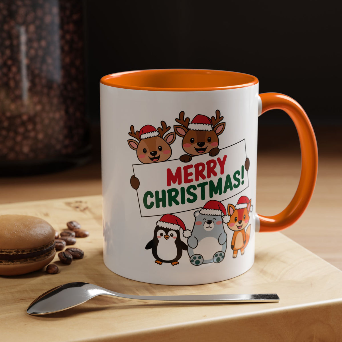 Christmas - Merry Christmas Red & Green Text Reindeer Penguin Bear Fox