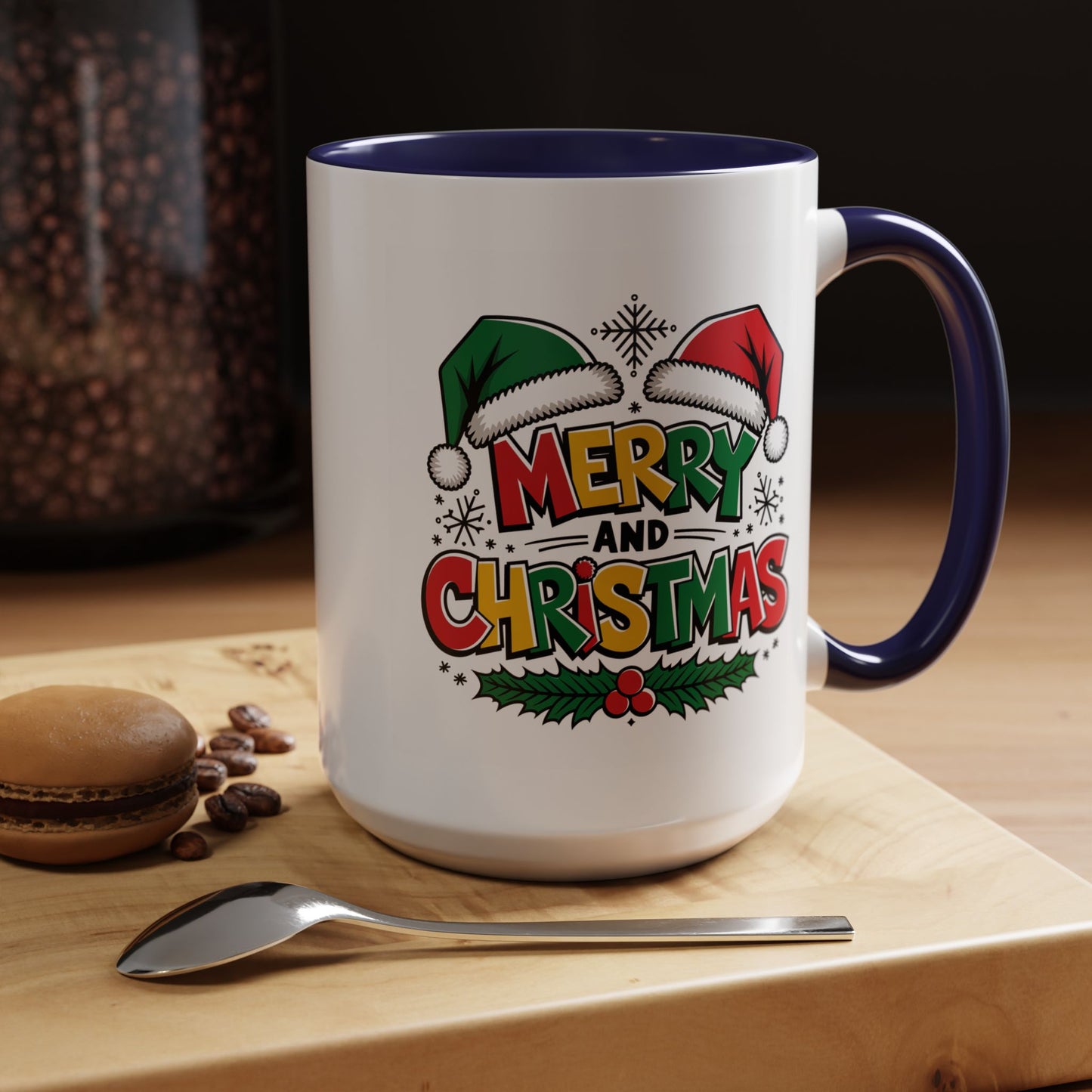 Christmas Mug - Merry Christmas Red Yellow & Green Text Green & Red Hat