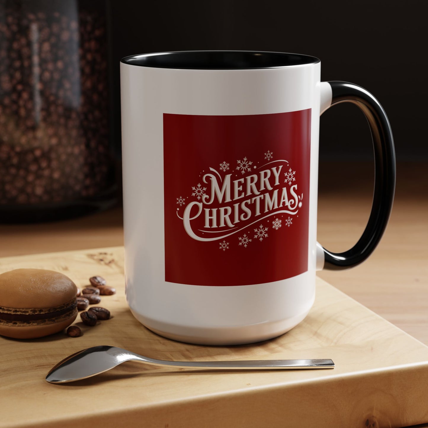 Christmas Mug - Merry Christmas White Text Maroon Background