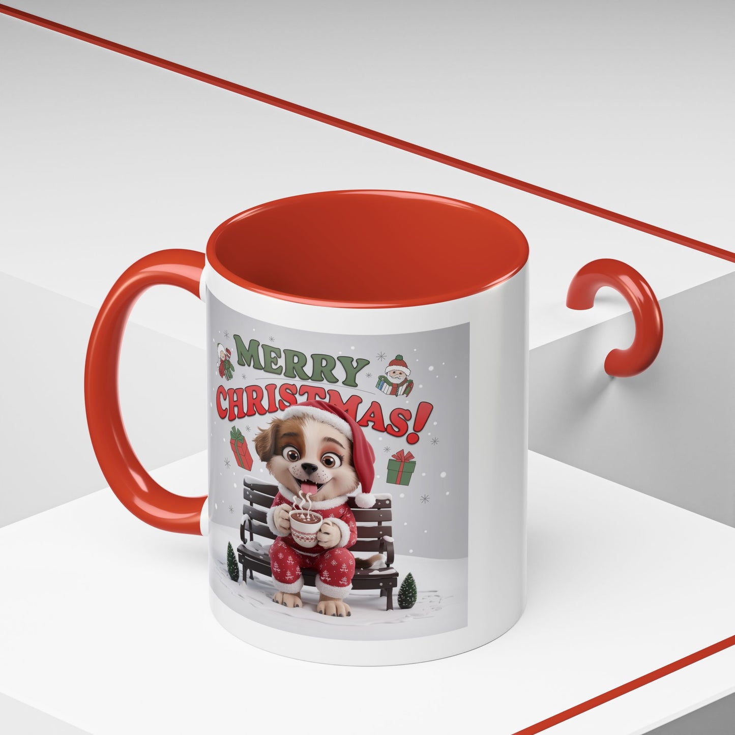 Christmas Mug - Merry Christmas Red Text Puppy Red Top