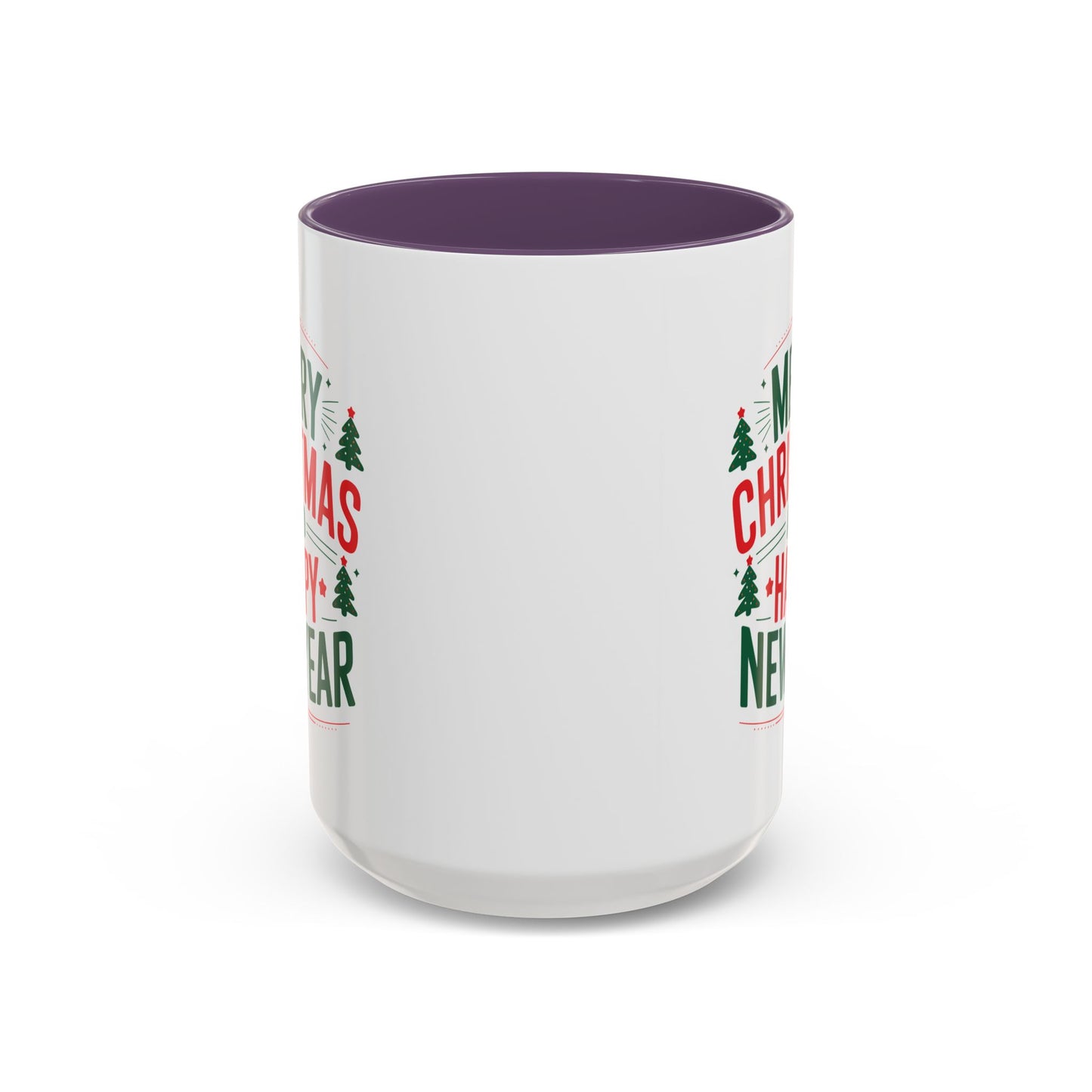 Christmas Mug - Merry Christmas and a Happy New Year Green & Red Text Trees Stars