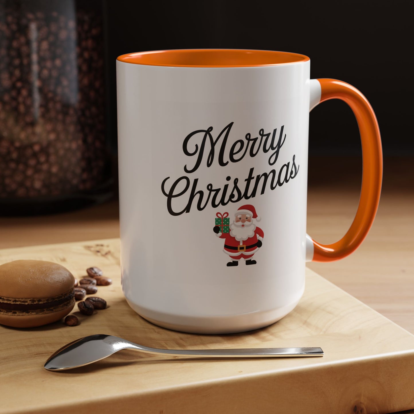 Christmas Mug - Merry Christmas Black Text Santa Present