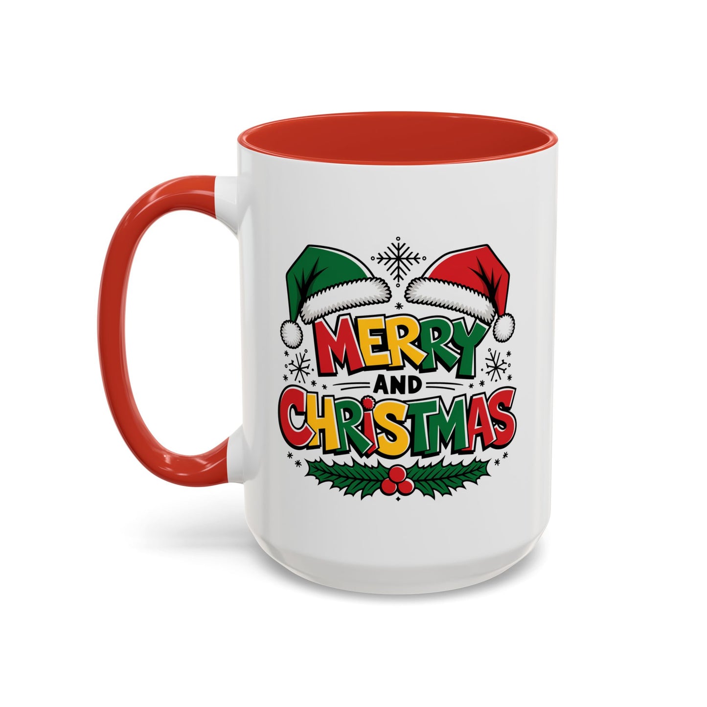 Christmas Mug - Merry Christmas Red Yellow & Green Text Green & Red Hat