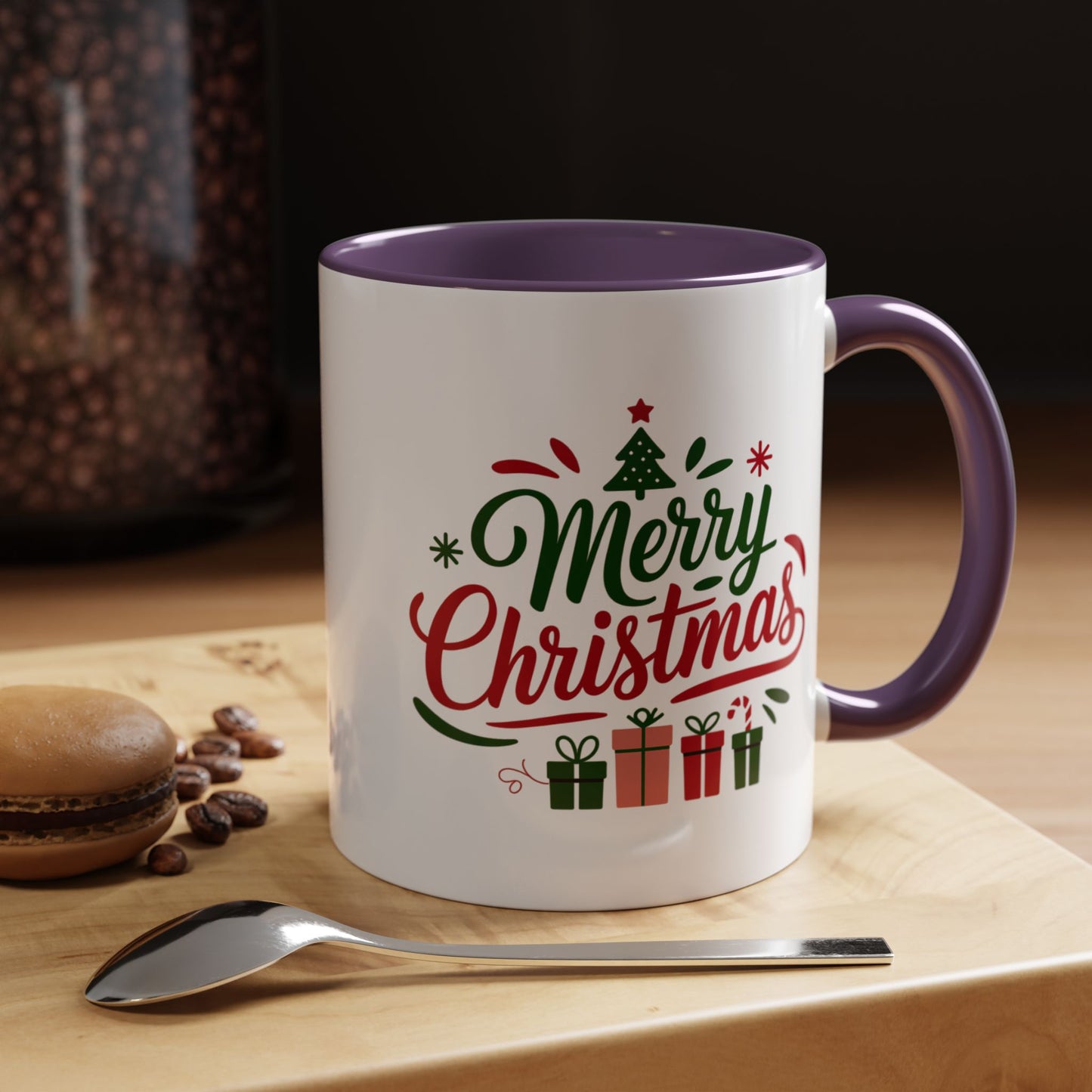 Christmas Mug - Merry Christmas Green & Red Text Tree Snowflakes Presents