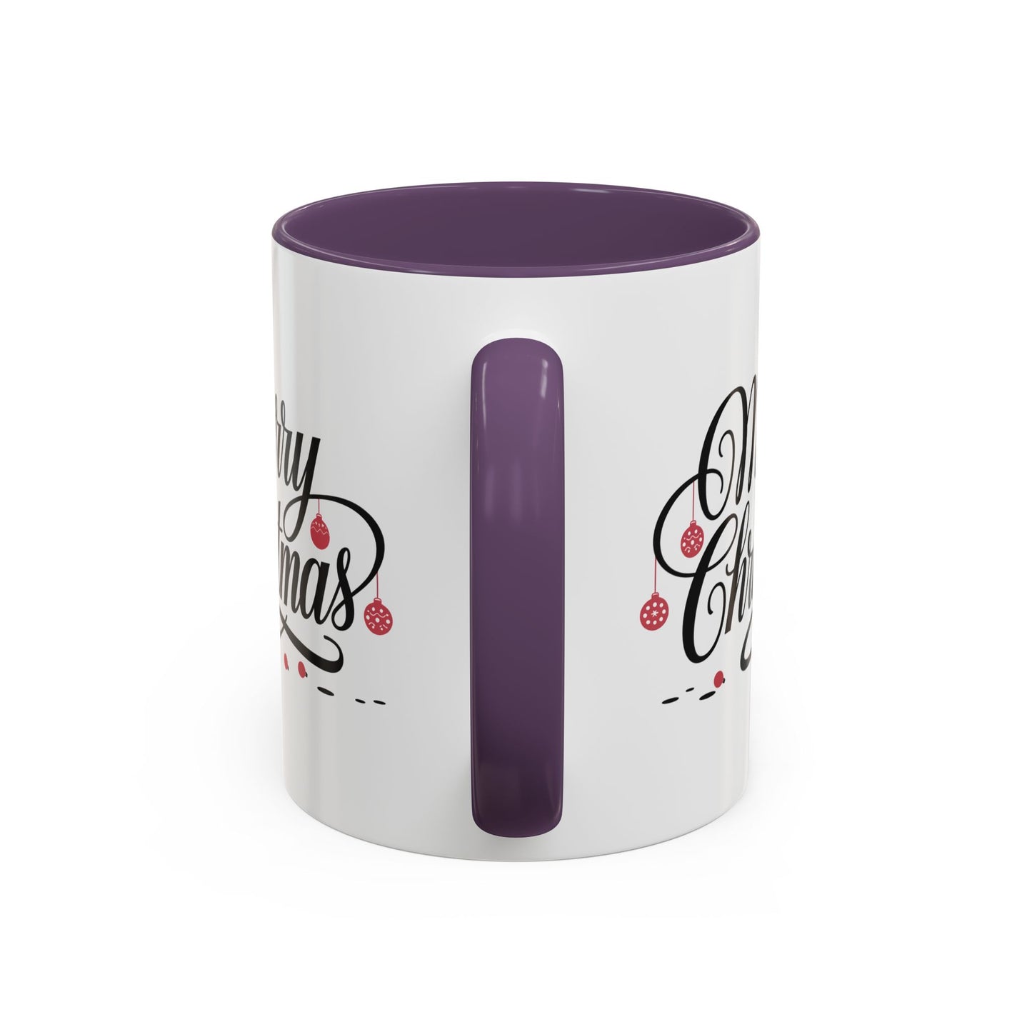 Christmas Mug - Merry Christmas Black Text Red Ornaments