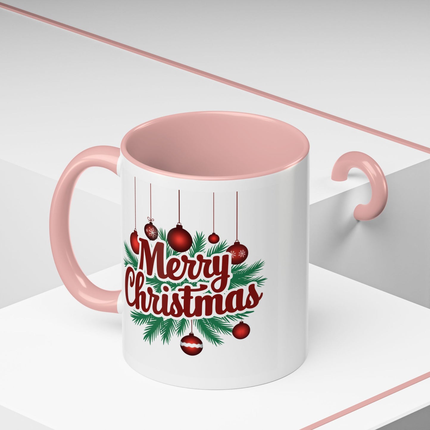 Christmas Mug - Merry Christmas Maroon Text Ornaments