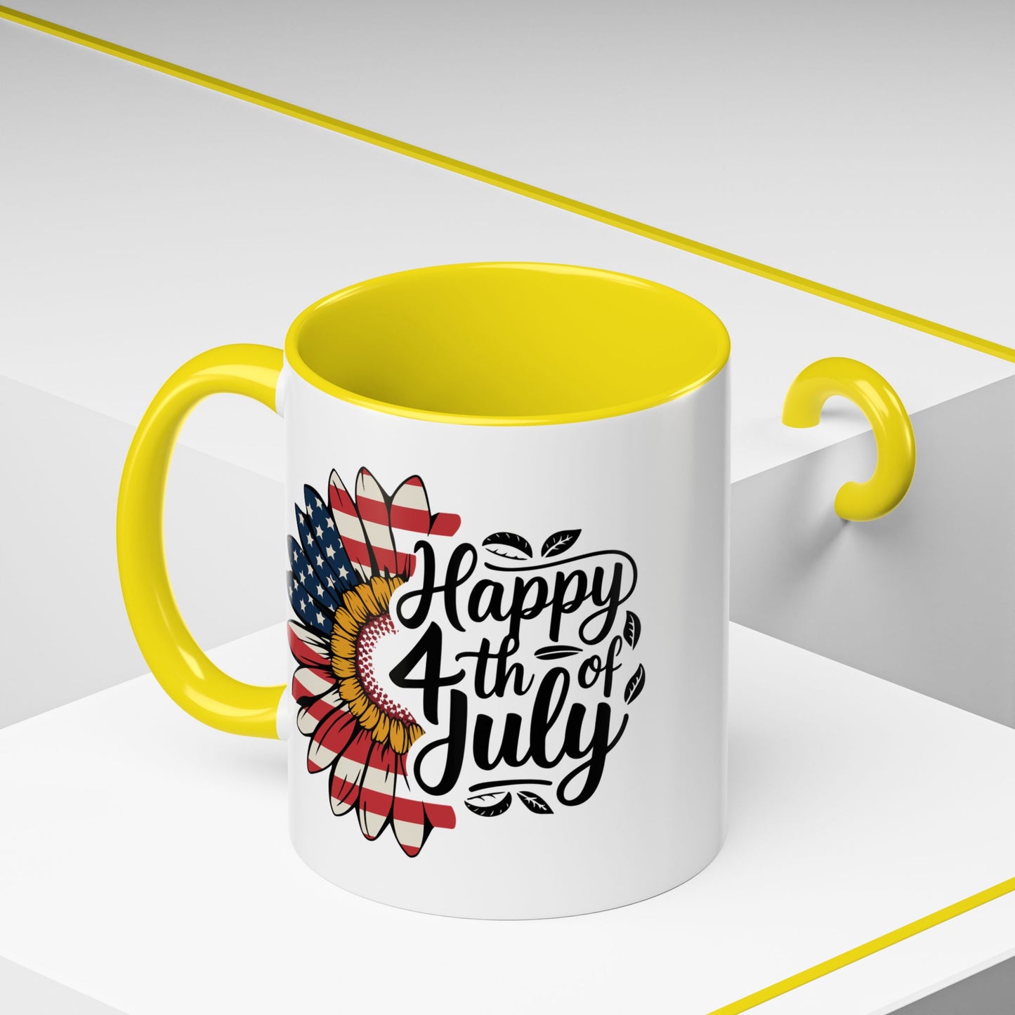 4th of July Mug - Happy 4th of July Sunflower USA Flag
