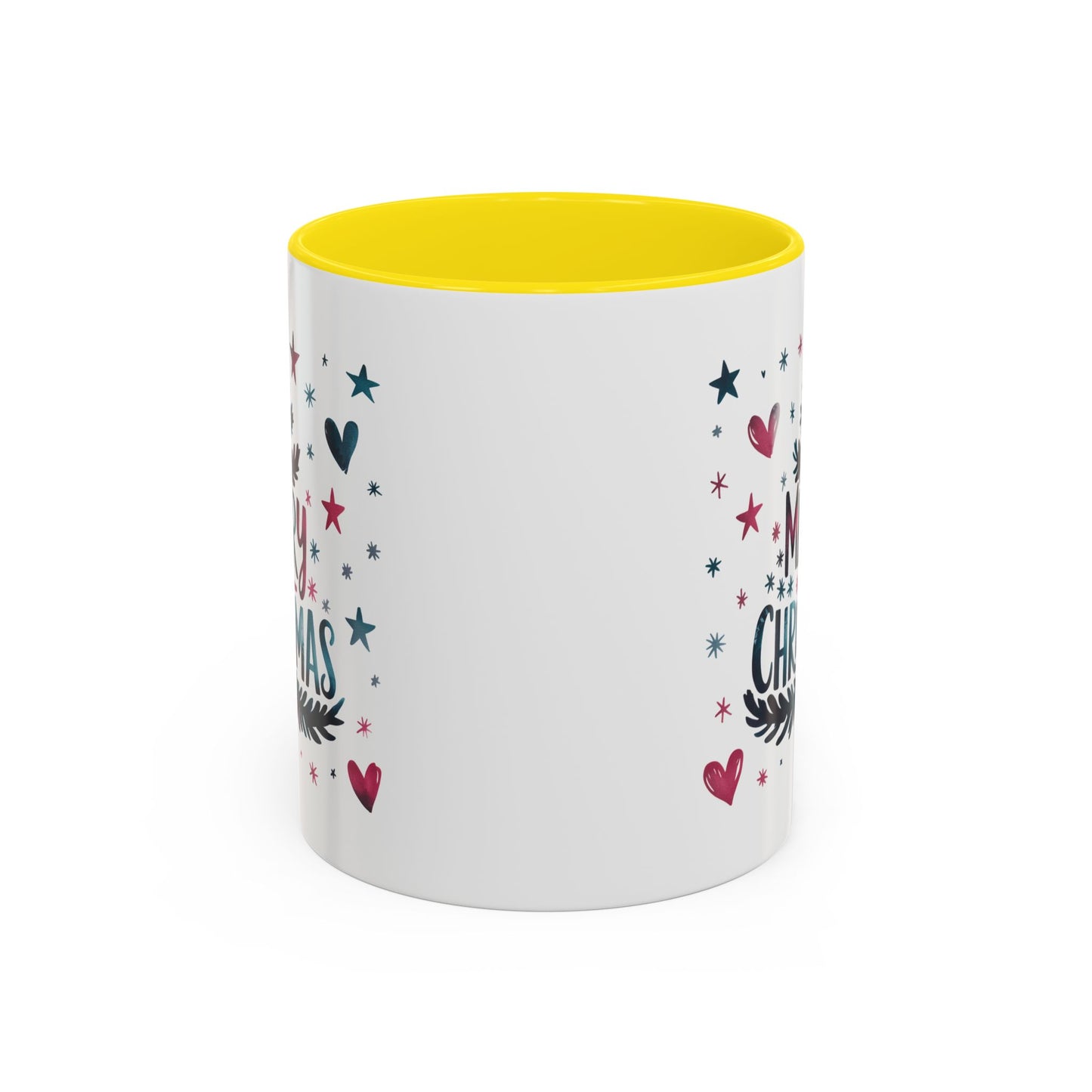 Christmas Mug - Merry Christmas Maroon & Blue Text Tree Hearts Stars